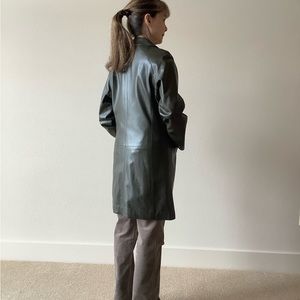 Dark green LEATHER coat.EUC